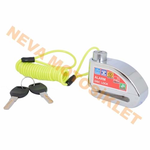 DİSK KİLİT -DÜZ ANAHTARLI - ALARMLI (KROM )(İP DAHİL120 CM ) ALÜMİNYUM