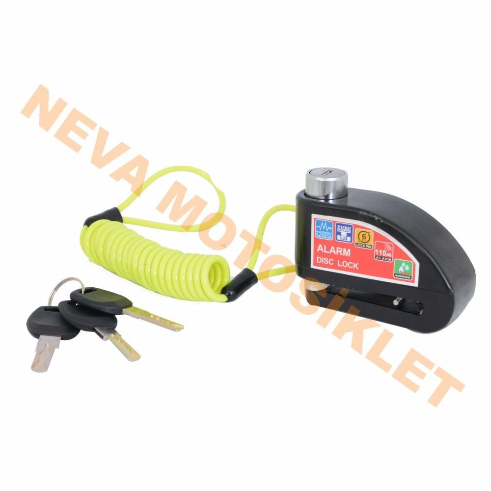 DİSK KİLİT - DÜZ ANAHTARLI - ALARMLI [SİYAH] [İP DAHİL 120CM]